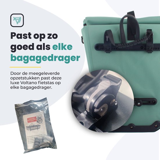 Voltano Luxe E-bike Fietstas Enkel 28L - Mint Groen - Pakaftas Met Laptop vak - 100% Waterdicht - Met Gratis Schouderband van Voltano — afbeelding 5