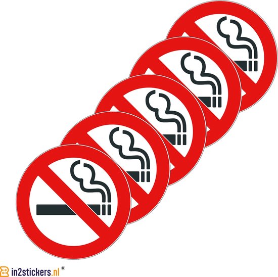 Roken verboden sticker 5 stuks 5cm - Sticker verboden roken verboden - Sticker niet roken - Verbodssticker - Rookverbod stickers - Sticker voor binnen en buiten