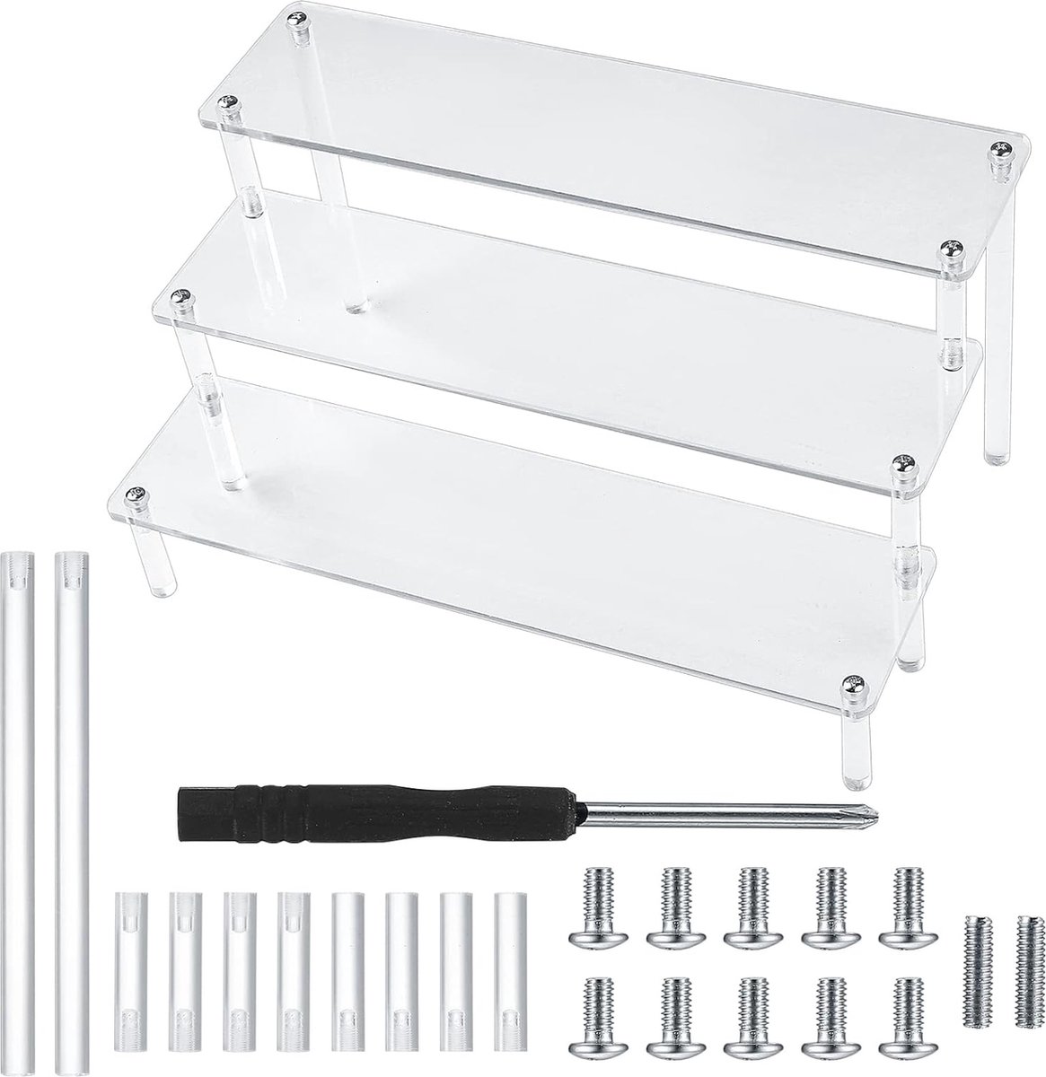 3-traps acryl riser display standaard transparant acryl display riser rek doorzichtig display rek voor figuren dessert parfum cupcakes nagellak cosmetica specerijen (30 x 21 x 15 cm)