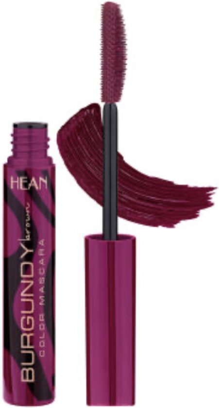 Flesje en kwastje van burgundy bruine mascara, met een veeg van de kleur.