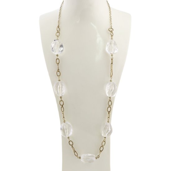 Behave - Collier - Couleur Or avec Perles Transparentes - 85 cm de long