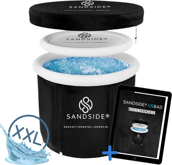 Foto: Sandside ijsbad xxl dompelbad zitbad meest complete set beschikbaar ice bath wim hof methode incl 10 accesoires zoals nek zitkussen thermometer opbergtas