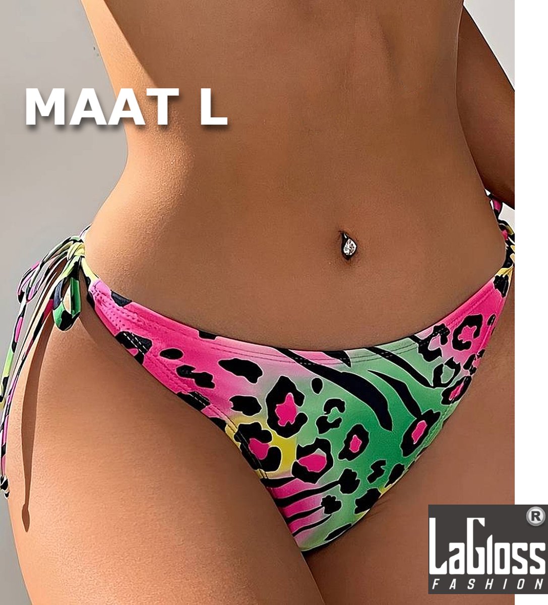 LaGloss® Neon Panter print Bikini Broekje - zomer - beach swimsuit - strand bikini zwembad - Maat L %%