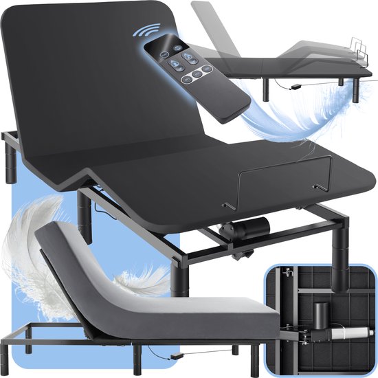 tectake® - Elektrisch verstelbare bedbodem 90x200 cm met 2 stille motoren - Opvouwbaar - Elektrisch bedframe - Elektrische rugleuning - Verstelbaar - Geschikt voor matrassen, logeerbed, jeugdbed