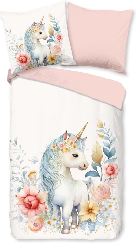TSOPEFI Roze eenhoorn meisjes beddengoedset, cartoon eenhoornpatroon