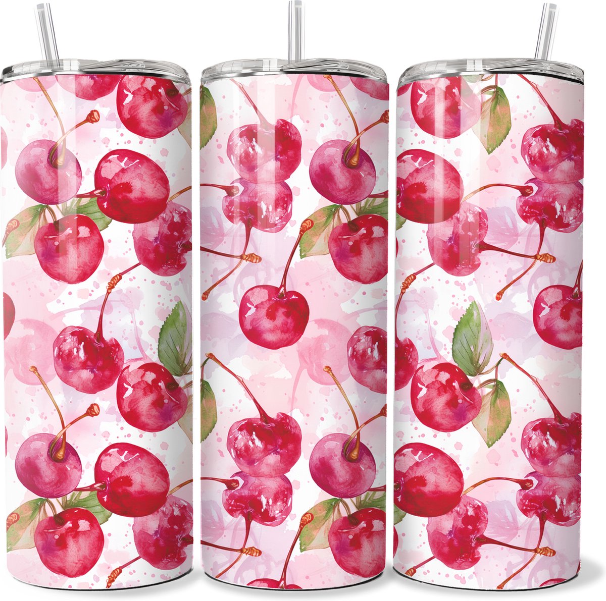 KadoDash - Isolatiebeker - Drinkbeker - Rietjesbeker - Thermosfles - Thermosbeker - Tumbler - kersen - cherry