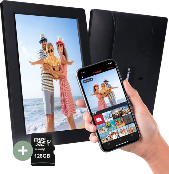 Digitale Fotolijst met WIFI en Frameo App - Inclusief 128GB SD Kaart - 10.1 inch - HD+ -IPS Display - Zwart - 3 Dimfuncties - Horizontaal & Verticaal