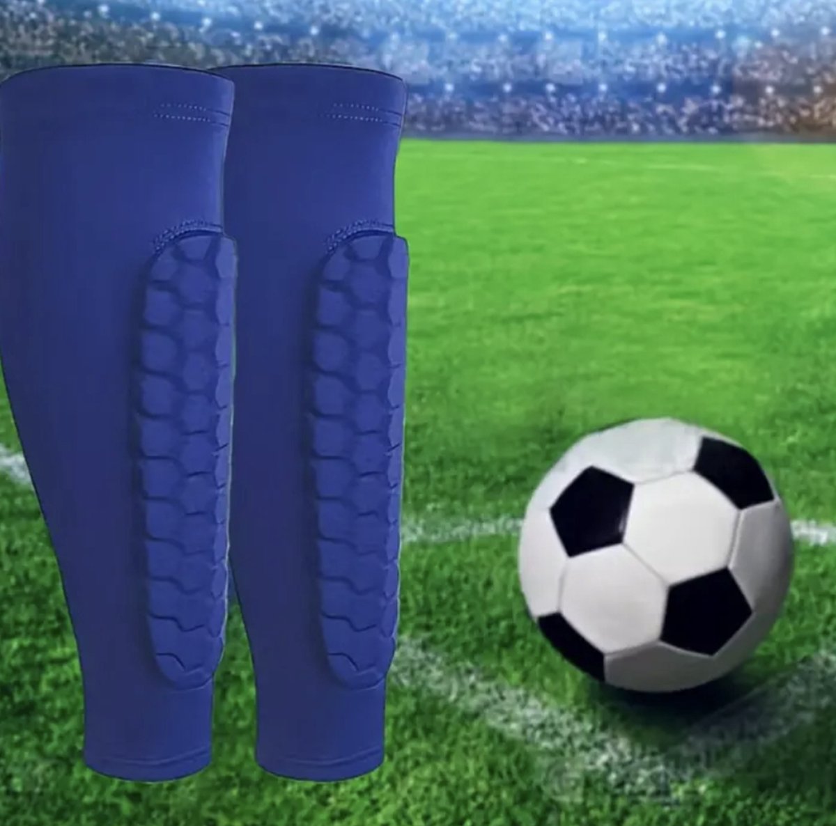 1200x1186.jpg Voetbal scheenbeschermers BLAUW kous Maat M - Afbeelding 1