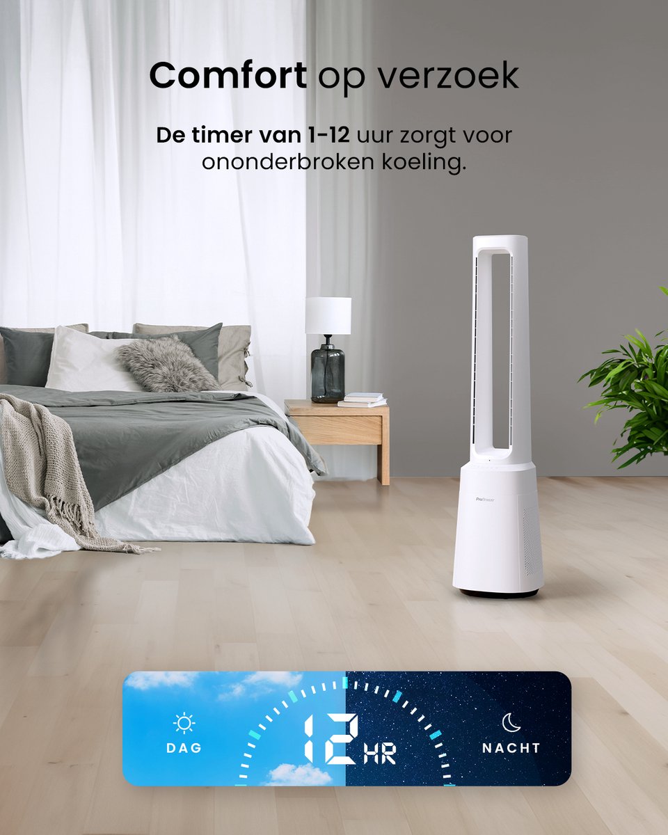 Pro Breeze Bladloze Torenventilator & Luchtzuiveraar 101cm - Afstandsbediening - Wit