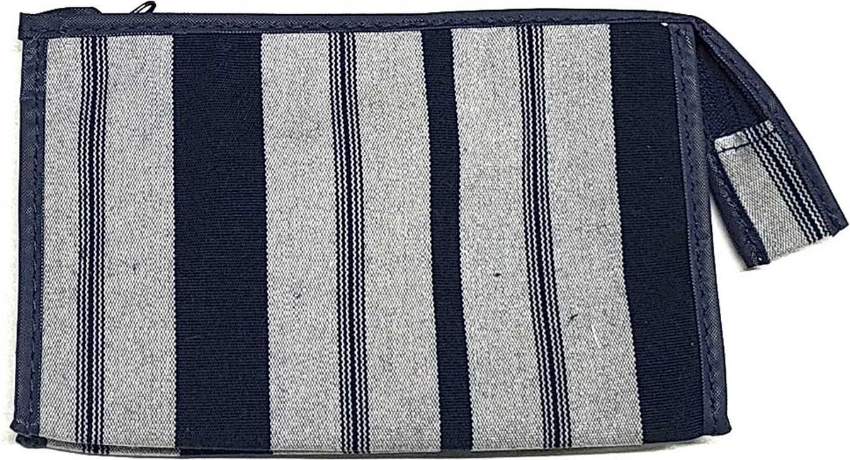 Rojafit - Make-up Tasje - Retro Style - Blue Stripe - Afmeting: 18 x 5,5 x 11 cm.