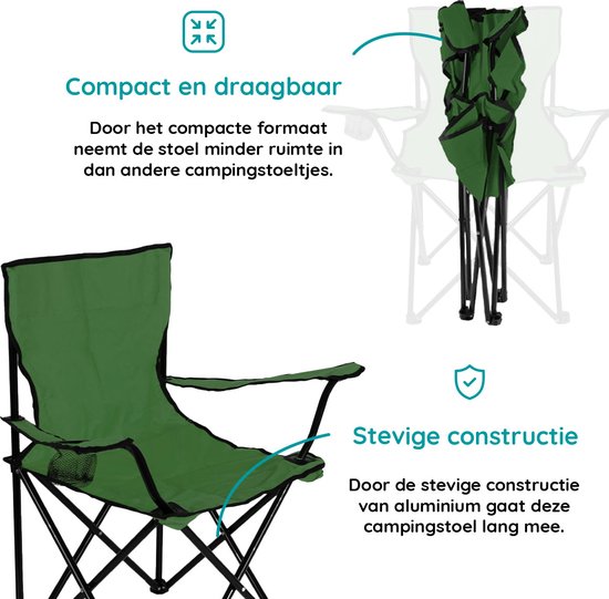 EASTWALL Opvouwbare Kampeerstoel - Visstoel - Multifunctionele vouwstoel - Campingstoel met bekerhouder - Tuinstoel - Klapstoel - Max 100 kg - Groen van EASTWALL — afbeelding 2