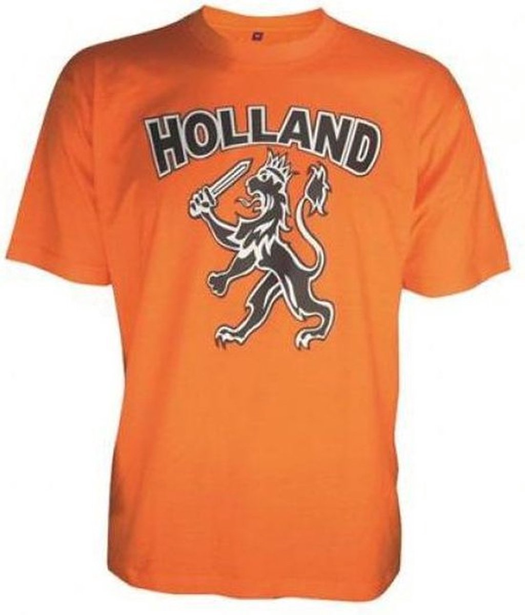 Benza T-shirt - EK/WK Voetbal oranje T-shirt met leeuw voor kinderen - maat 116 = 5 - 6 jaar