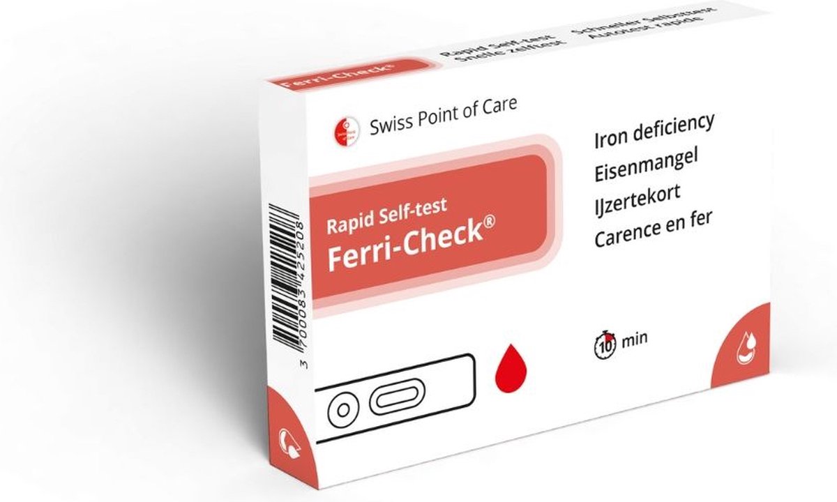 Goedkoopste Ferri-Check ijzertekort zelftest | snelle test voor het opsporen van ijzertekort | resultaat beschikbaar binnen 10 minuten | eenvoudig thuis te gebruiken - geen laboratorium nodig - volledig anoniem