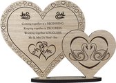 Hartjes Mr & Mrs - zwanen koppel - houten wenskaart - kaart van hout - huwelijk - cadeau - gepersonaliseerd - 17.5 x 25 cm
