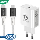 Synyq 30W Snellader - USB-IF gecertificeerd - USB C Kabel 3 meter - USB C Adapter - Geschikt voor iPhone 15, Samsung/ Google - Snellader Samsung - Samsung Oplader - iPhone 15 lader - Oplader Usb C -