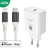 Synyq 45W Snellader - Apple gecertificeerd - 2m MFI Kabel - USB C Adapter - Snellader iPhone - iPhone Oplader - iPhone Lader - 2 meter
