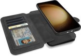 CaseMania Bookcase hoesje geschikt voor iPhone 15 Plus - Effen Zwart - Kunstleer - Portemonnee met 14 Vakjes voor Pasjes en Ritsvak