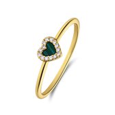 Lucardi Dames Zilveren goldplated ring met een Malachite gemstone - Ring - Staal - Goud - 17,5 / 55 mm