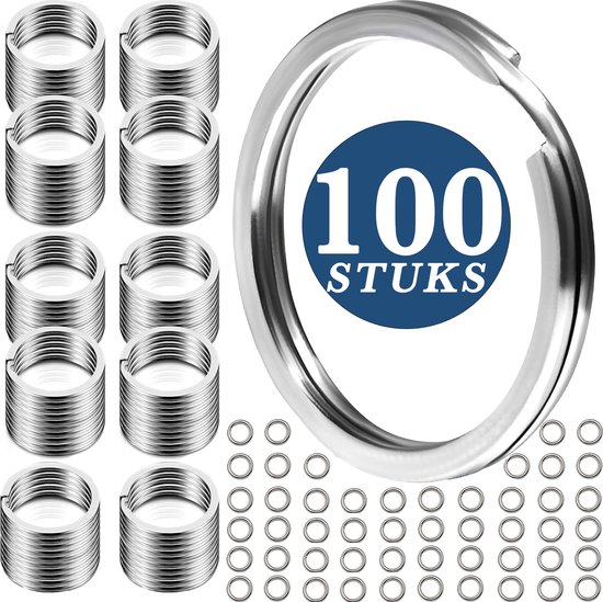 100 Stuks Platte Sleutelringen met 50 Open Springringetjes, Opener Vingerring & Sieraden Tang - DIY Sleutelhangers Ringen Maken Set - Keychain Sleutel Splitringen voor Hobby & Sleutellabels - Keyrings Sleutel Houder Knutselen - 25mm - Zilver