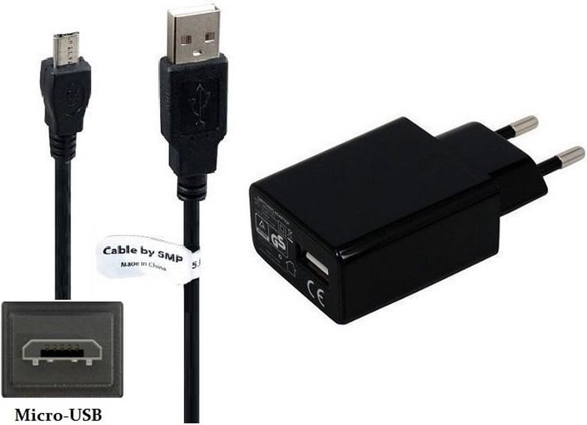 OneOne 3A lader + 1,2m extra sterke Micro USB kabel. TUV / GS 100% veilig. Oplader adapter past op Doro Senioren7010, 7030, 7060, 7080, 730X, 780X, 8030, 8031, 8031C, 8035, 820 Claria, Liberto 650, 810