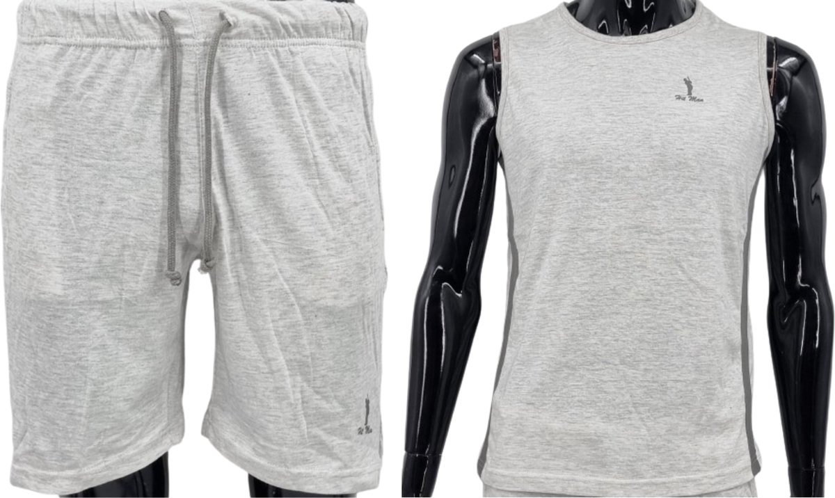 Hitman – Korte Broek Heren - 100% Katoen - 2 Delige Set - Korte Broek met Ritszakken - Sportkleding Heren - Huispak Heren - 1 x Korte Broek en 1 x Heren Hemd - Crème – Maat M