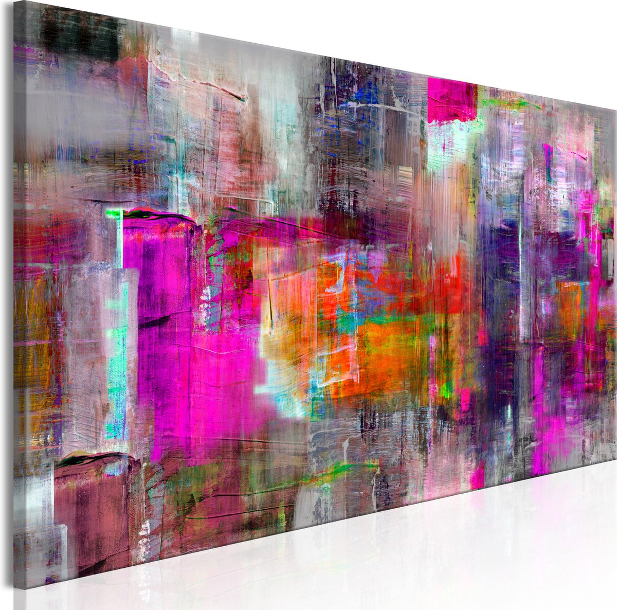 karo-art Schilderij - Land van Kleuren , multi kleur, Abstract, print op echt Italiaans canvas, Uv bestendig, voor woonkamer en slaapkamer Multikleur