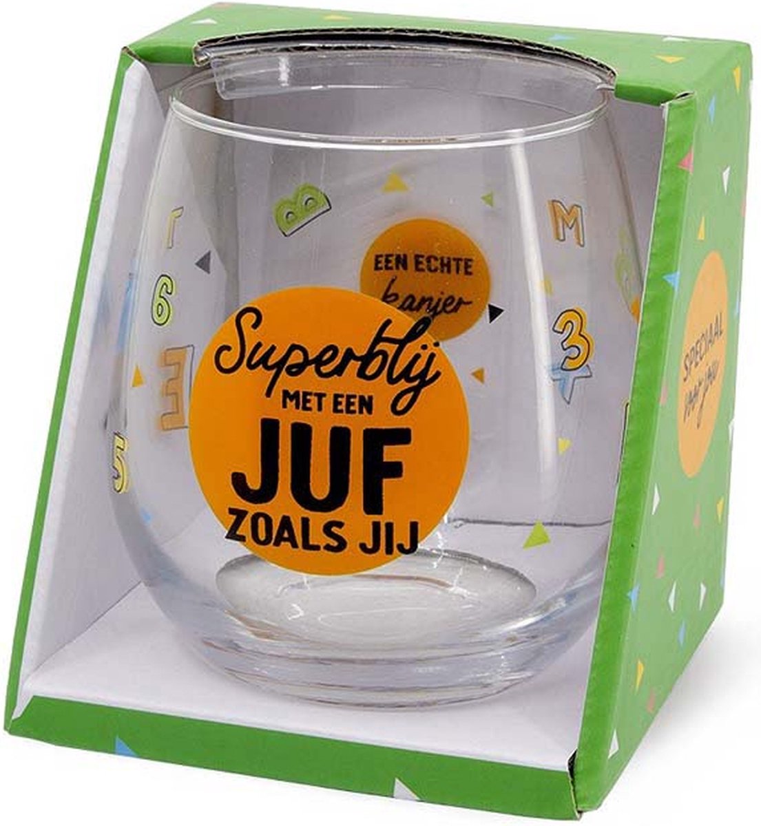 Schooljaar - Toffees - Wijnglas - Superblij met een Juf zoals jij - zijden lint: "Speciaal voor jou" - Cadeauverpakking