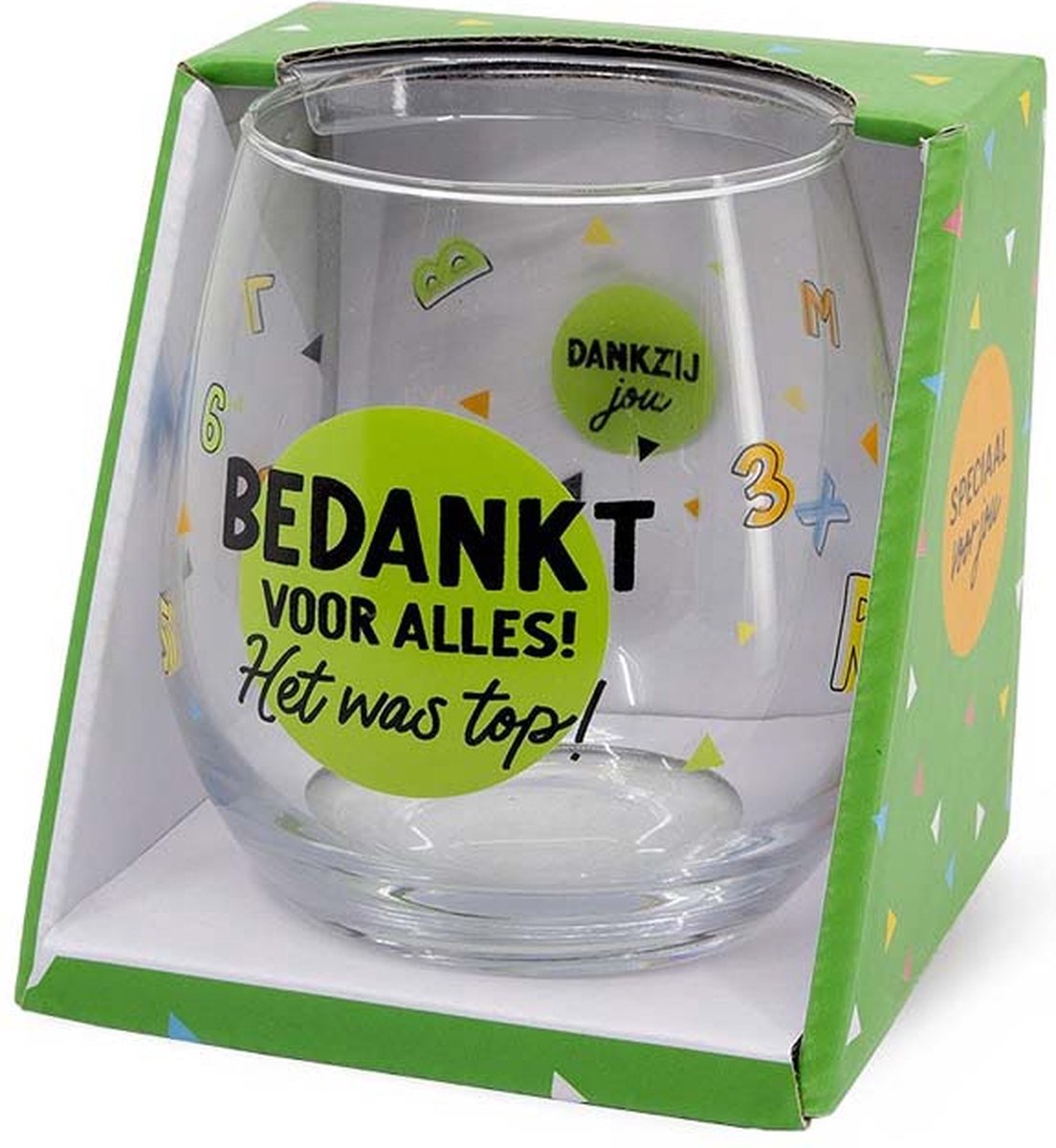 Geslaagd - Toffees - Wijnglas - Bedankt voor alles! - zijden lint: "Speciaal voor jou" - Cadeauverpakking