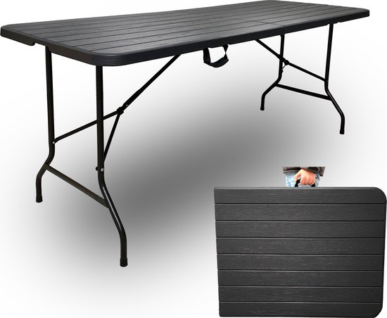 Rijoka - Klaptafel Inklapbare Tafel - Campingtafel - Houtlook Design - 70x180cm - 6 tot 8 Personen - Draagkracht 150kg - Vouwtafel - Plooitafel - Taupe