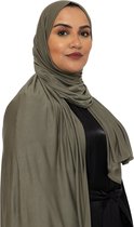 Katoen Stretch Hoofddoek - Hijab - Sjaal - Turban - Dames Hoofddoek - Islamitisch Hoofddeksel - 60x170 cm - Kleur Olijfgroen