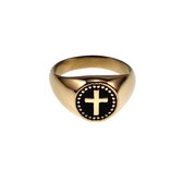 Zegelring Unisex - Goudkleurig RVS - Verguld Stalen Ring met Kruis - Dames - Heren