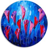 Bloemen wandschaal - Planten wandcirkels - Schilderij rond Bladeren - Klassiek schilderijen - Rond schilderij - Woondecoratie muurcirkel aluminium 70x70 cm