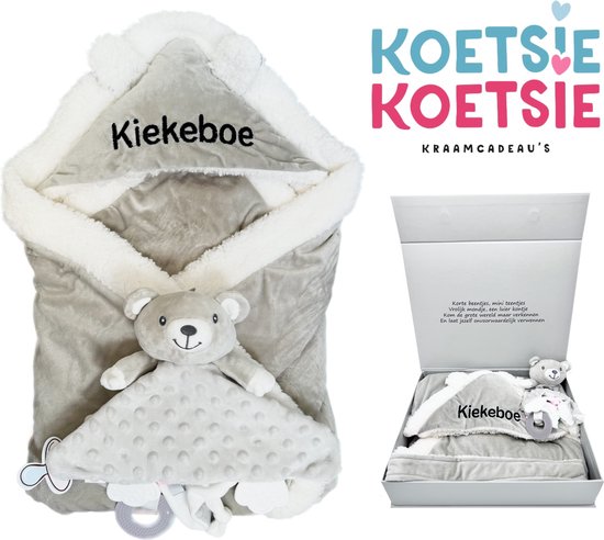 Foto: Kraamcadeau jongen kraamcadeau unisex gender reveal baby omslagdoek met knuffel met bijtring 100 x 100 cm in grote luxe magneetdoos groot kraamcadeau exclusief kraamcadeau kan ook rechtstreeks worden verstuurd