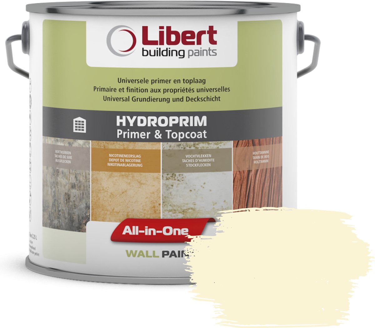 Libert Hydroprim – Isolerende Primer & Afwerkingslaag – 2-in-1 – Binnenmuurverf – Crèmewit RAL 9001 – 10L