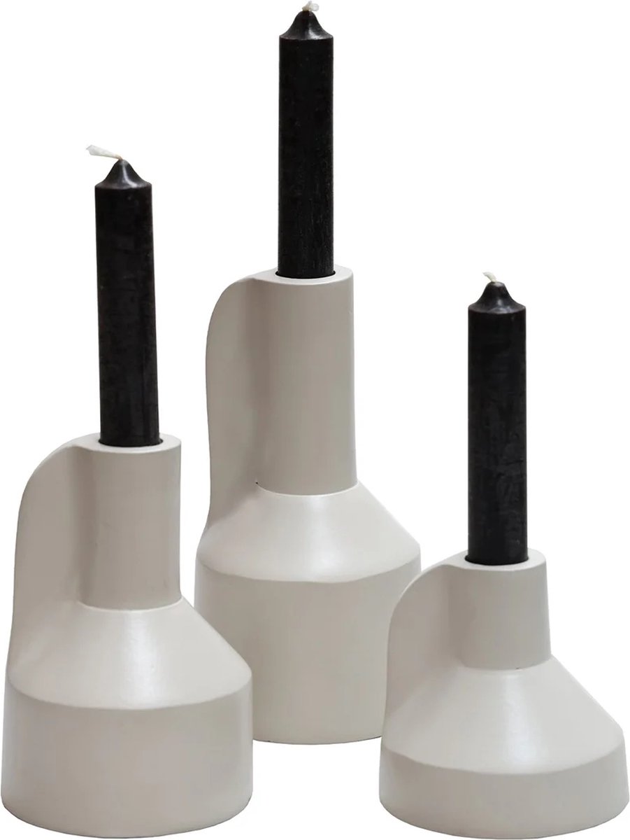 Vase The World Kandelaars / vaasjes Alota | Beige - Ivory | Set van 3 | Ø9 x H17/13/9 cm