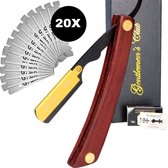 Shavette open scheermes met 20 scheermesjes - Straight Razor Kappersmes - Barbiersmes - Cut throat razor Nekmes - Klassiek klap scheermes - Safety razor Feather mes | Gentlemen's Club