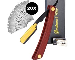 Shavette open scheermes met 20 scheermesjes - Straight Razor Kappersmes - Barbiersmes - Cut throat razor Nekmes - Klassiek klap scheermes - Safety razor Feather mes | Gentlemen's Club