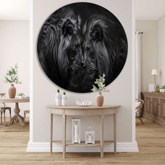 Décoration murale Lion ronde - Tableau Animaux rond - Tableau rond Lion - Décoration murale industrielle - Forex - Accessoires de bureau cercle mural forex 50x50 cm