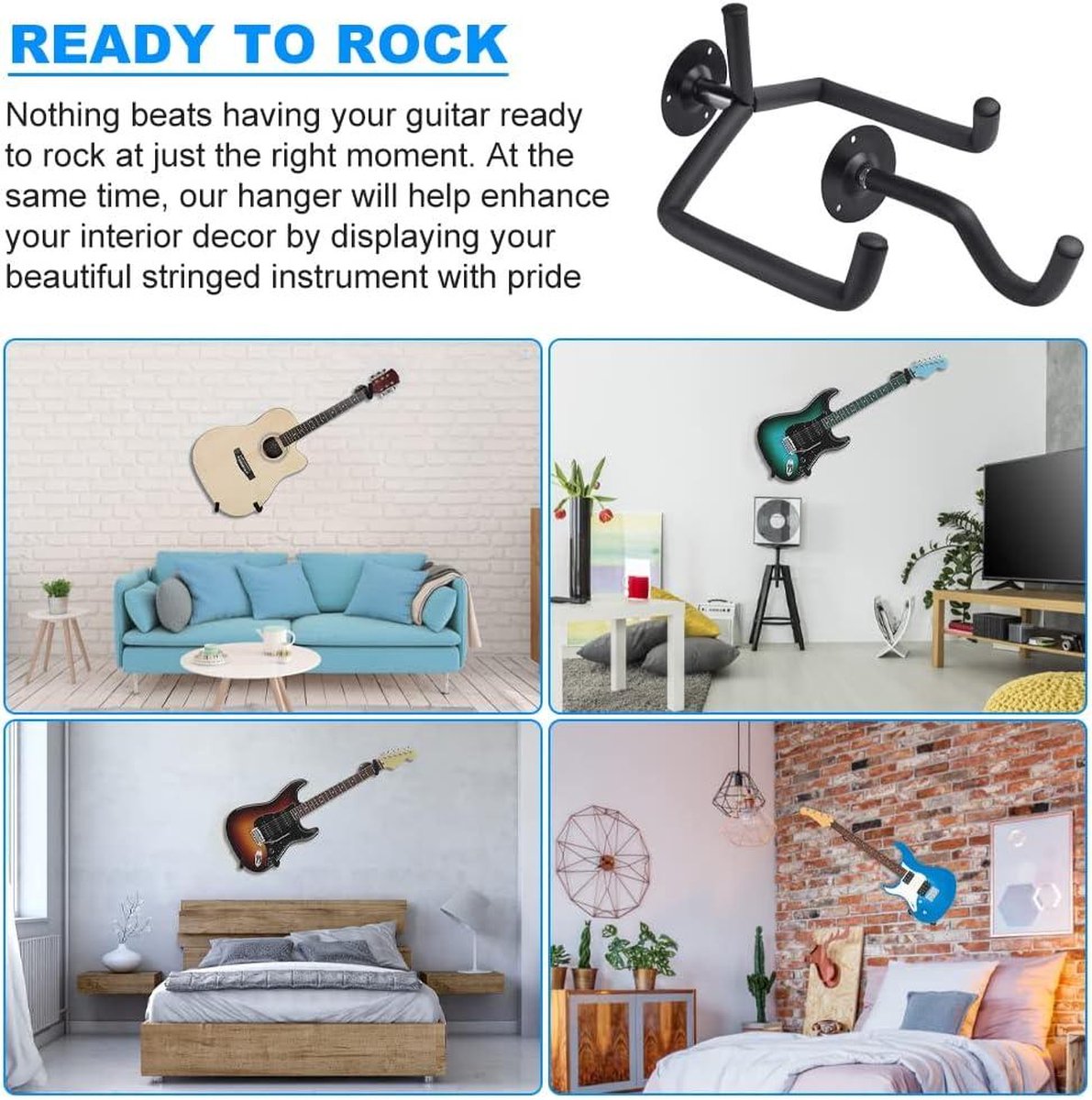 Gitaarhouder Voor Aan De Muur - Zelfremmende Functie - Klassieke Gitaar Akoestische Gitaar Elektrische Gitaar Bas Html Content Gitaar Muurbeugel