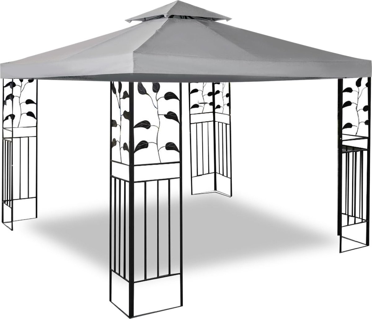 Vervangend dak, paviljoen, 3 x 3 m, waterdicht, reservedaken voor paviljoenen, uv-bescherming, paviljoenafdekking, feesttent, overkapping, dubbellaags dak, grijs