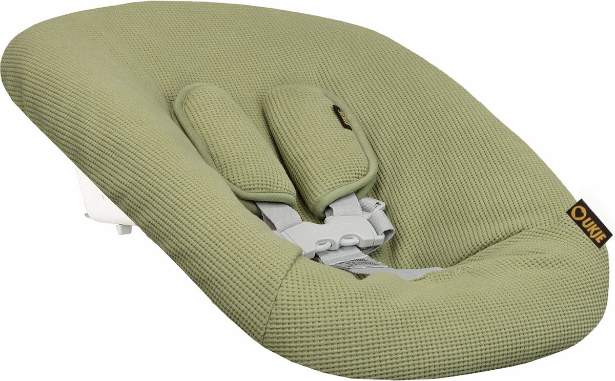 Ukje Newborn Hoes Tripp Trapp - Voor Stokke Kidsmill Novi Kaos Newborn Set - Veilig getest Oeko-Tex - Waterdichte binnenkant - Met Gordelbeschermers - Groen wafeltje