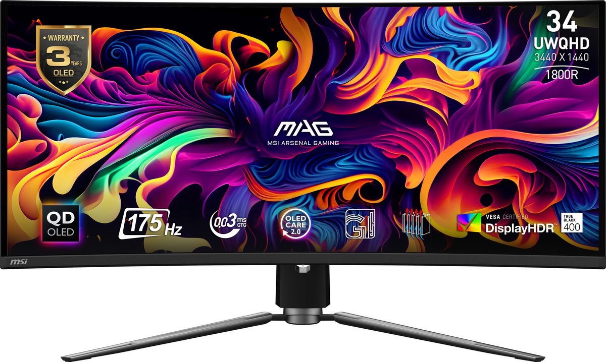 MSI MAG 341CQPDE QD-OLED computer monitor 86,4 cm (34") 3440 x 1440 Pixels UltraWide Quad HD QDOLED Zwart