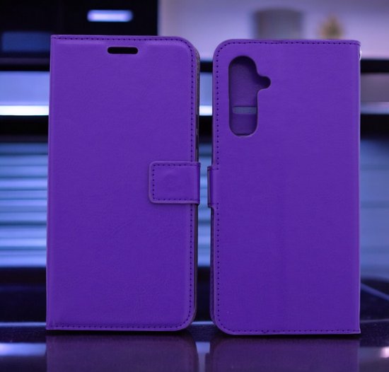 Bookcase Adapté pour : Samsung Galaxy A15 Violet - Étui portefeuille avec 2 pièces de protection d'écran en Glas - Couverture de livre