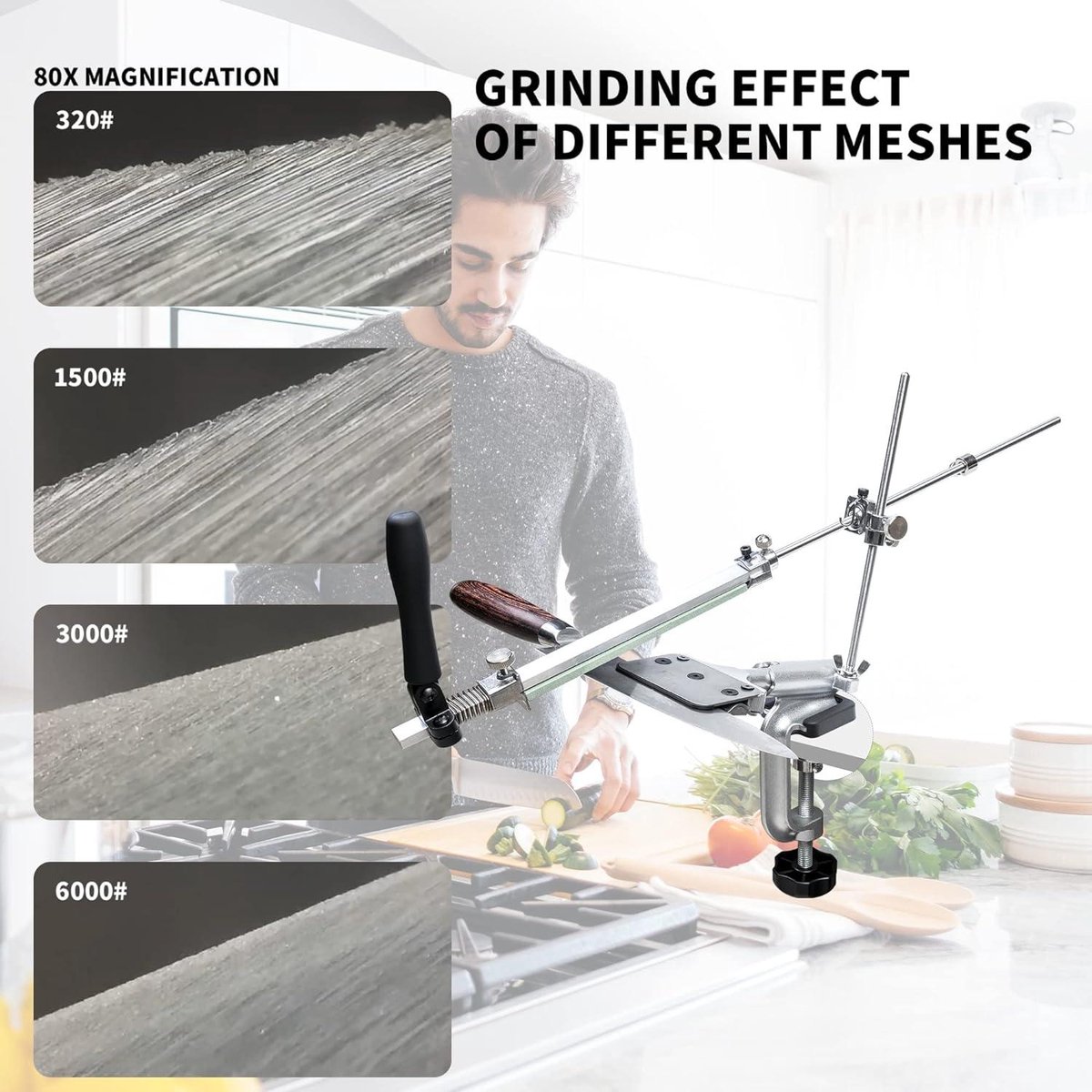 CWOVRS Diamant Schleifstein Set, 6 Stück Diamant Schleifstein Kochmesser Schleif Set mit Rutschfester Basis – 120#, 240#, 600#, 1000#, 2000#, 3000# für fest abgewinkeltes Messerschärfer Profi