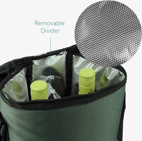 Koeltas voor 2 Wijnflessen - Prosecco Wijnkoeler voor 2 Flessen - Bierkoeler voor 4 Blikjes - Flessentas Grijs met Schouderband bottle bag van KOEL — afbeelding 3