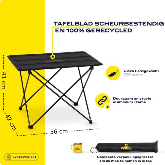 NOMAD® Amosen Campingtafel Compact - Zwart - Inklapbaar & Lichtgewicht & Sterk - Tot 20KG - Camping Tafel Opvouwbaar van NOMAD — afbeelding 4