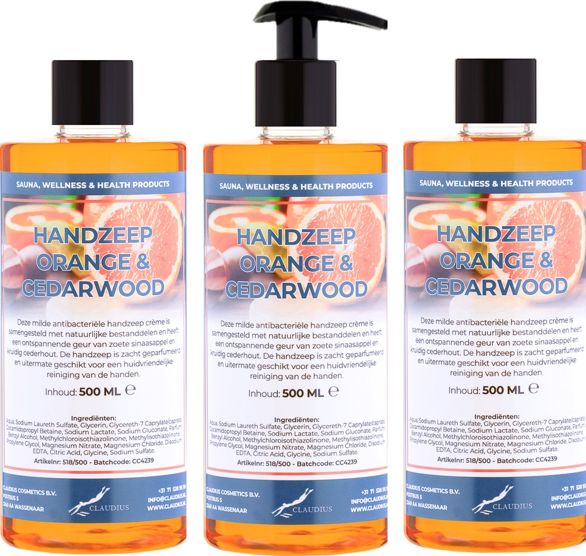Goedkoopste Handzeep Sweet Orange & Cedarwood 500 ml - met gratis pompje - set van 3 stuks