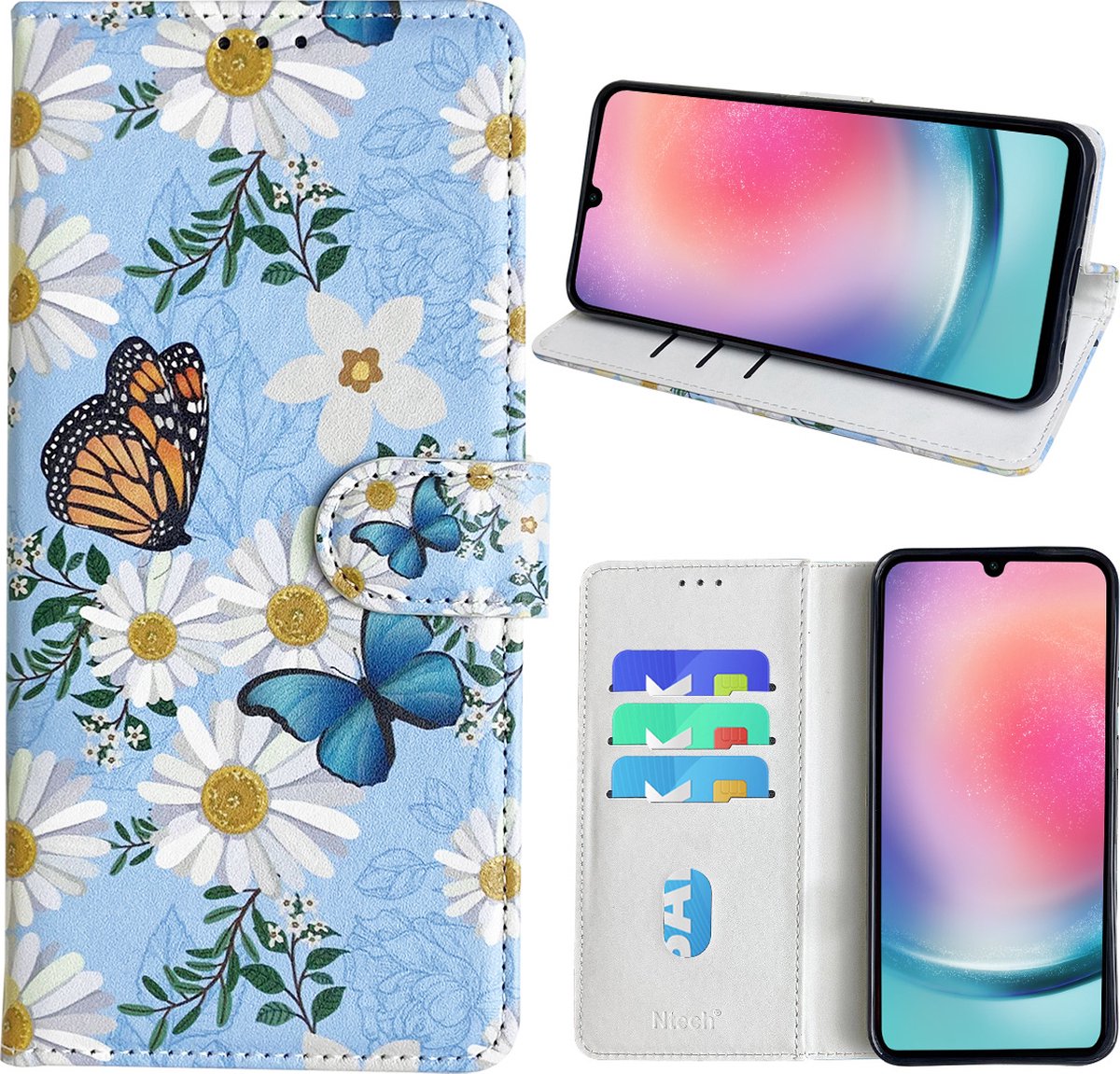 Hoesje geschikt voor Samsung Galaxy A24 Bookcase met Bloemen vlinder print