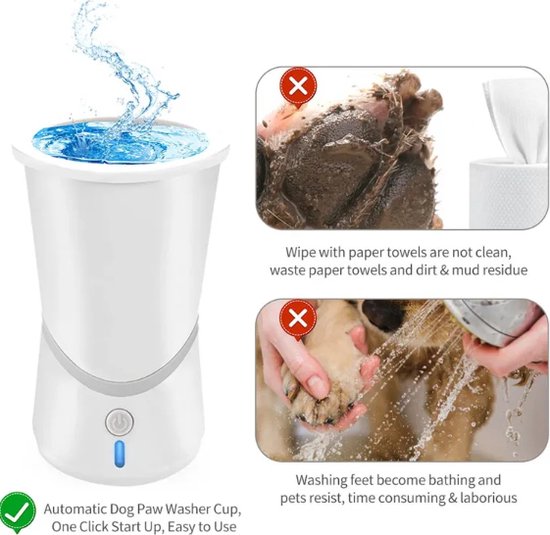 DOGNESS Automatische pootreiniger voor grote honden, hondenpootreiniger met siliconen, type C, USB-snellading, 360° rondom, hondenpootreiniger voor massage en verzorging van vuile klauwen (wit