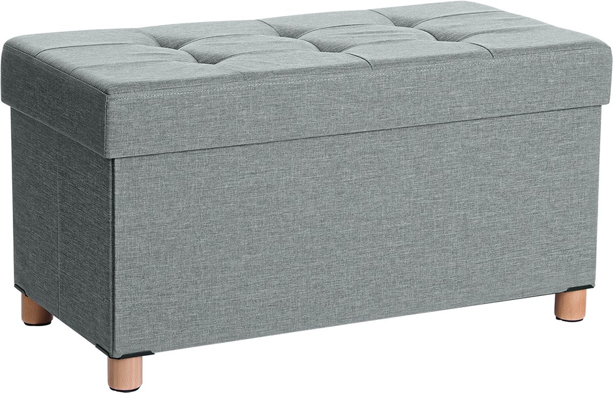 Zitkist – Poef – Voetenbank – Met opbergruimte en deksel – Met houten poten – 76 x 38 x 40 cm – Lichtgrijs